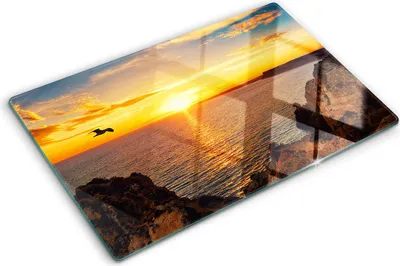 Immagine prodotto di Copertura per piano cottura – Copertura per piano a induzione – Piano di vetro protettivo – 80x52 cm – Piani di vetro protettivi per fornelli – Vetro temperato – Tramonto sul mare