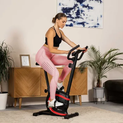 Produktbild von HOP SPORT® HS-015H Heimtrainer Fahrrad für Zuhause mit magnetischem Widerstandssystem, Pulsmessung, 8 Stufen, Hometrainer, Fitnessbike bis 120 kg, Rot