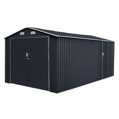 Produktbild von 4iQ Metallgarage 5x3 m – 15 m², Doppelflügeltor, Werkzeugraum, Blechgarage
