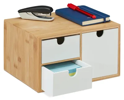 Productafbeelding van Bureauorganizer met 3 lades, gemaakt van bamboe en MDF