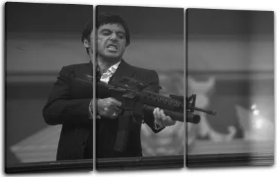 Produktbild von Leinwandbild 3-teilig (120x80cm): Wandbild Scarface Tony Montana, echter Holz-Keilrahmen inkl. Aufhänger, handgefertigt in Deutschland