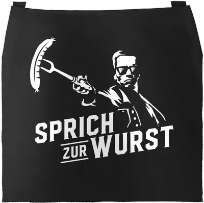 Produktbild von Grill-Schürze für Männer mit Spruch Filmzitat Sprich zur Wurst Film-Parodie Baumwoll-Schürze Küchenschürze Moonworks® schwarz unisize