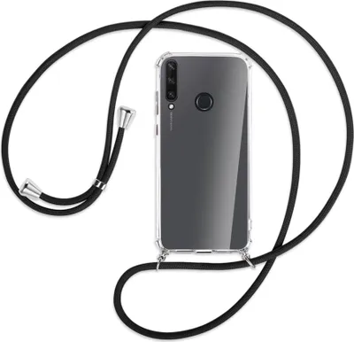 Produktbild von Handykette Backcover-Schutzhülle mit Band (Metall silberfarben) für Huawei Y6p - schwarz