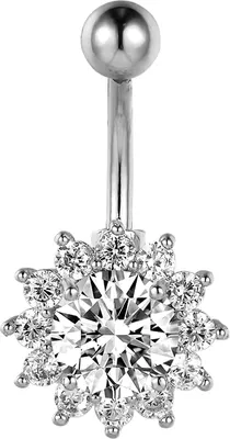 Produktbild von Karisma Edelstahl Bauchnabelpiercing Blume Banana Zirkonia - HB132 - Silber