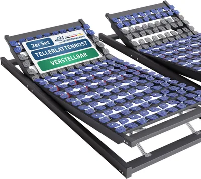 Produktbild von AM Qualitätsmatratzen | Premium 7 Zonen Tellerlattenrost | 90x200 cm 2er Set |  Germany | Kopf- und Fußteil verstellbar | Fertig montierter Lattenrost 90x200 cm