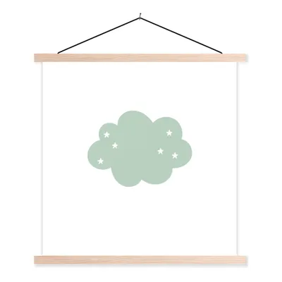 Produktbild von MuchoWow® Textilposter Wolke - Mädchen - Jungen - Sterne - Pastell - Kind 120x120 cm mit holzfarbenen Rahmen - Textil-Poster