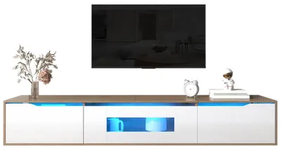 Image de Meuble TV - Meuble de télévision - Meuble bas TV - Meuble multimédia - Support TV - Design moderne et minimaliste - Grand espace de rangement