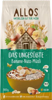 Produktbild von Allos Das Ungesüßte Banane-Nuss-Müsli -- 500g