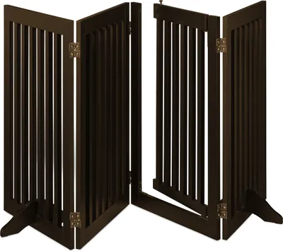Image de Barrière de sécurité Relaxdays, H x L : 92 x 207 cm, pliable, avec porte et pieds, barrière de sécurité autonome pour chien, barrière de porte, marron