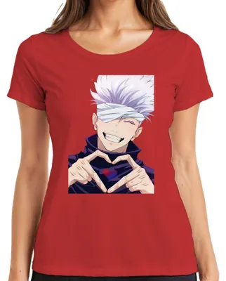 Obrázok produktu pre Jujutsu Kaisen Gojo Satoru Zaviazané oči Anime Estetické srdce Darčekové dámske tričko, červené, XXL