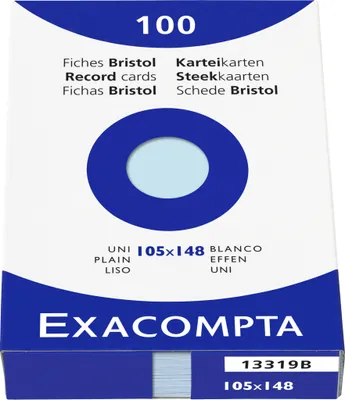 Image de Exacompta Étui de 100 fiches bristol uni non perforé 105x148mm Bleu 13319B