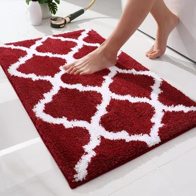Productafbeelding van Antislip badmat, badtapijt, wasbaar, met lange pool, badtapijt, zachte microvezel, 50 x 76 cm, bordeauxrood