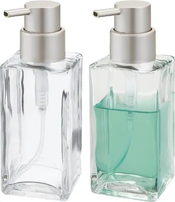 Produktbild von mDesign Seifenspender Pumpseifenspender eckig Glas 414 ml Transparent/Mattsilber