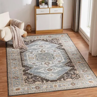 Obrázek produktu pro Omyvatelný koberec, obývací pokoj, 80 x 150 cm, koberec, ložnice, vintage, nízký vlas, velký, měkký koberec do ložnice, protiskluzový, huňatý koberec, hnědý
