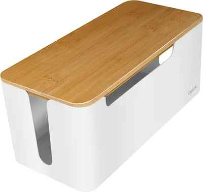 Produktbild von LogiLink Kabelbox weiß mit Bambus-Deckel