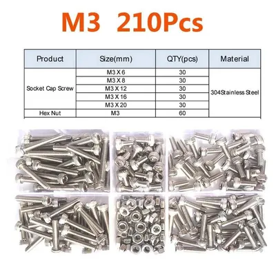 Produktbild von Maschinenschrauben und Muttern Set - M3 Innensechskant Zylinderschrauben - 304 Edelstahl - Sechskantkopf - Unter 50 Stück