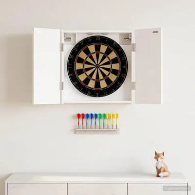 Produktbild von Möbel Dartboard Schrank DELFT Hochglanz Weiß 52,5 x 10,5 x 53,5 cm - Dartpfeile &25161
