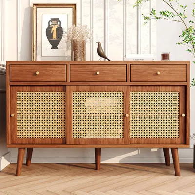 Produktbild von Sweiko Sideboard, Kommode mit 3 Schubladen und 3 Schiebetüren,verstellbare Ablagen,nussbaumfarben,120x 40x78cm