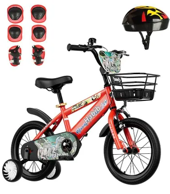 Produktbild von Habib Dino Kinderfahrrad 12 14 16 Zoll | Jungen Stützräder Helm Schutzset Pumpe: Rot / 16 zoll