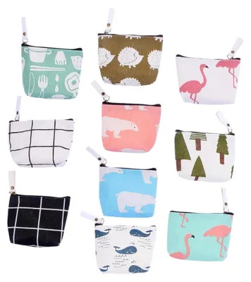 Produktbild von 10 Stück Kleiner Canvas Geldbörse Cartoon Schlüsselbeutel mit Reißverschluss Damen Münz und Schlüsselaufbewahrungstasche für Alltag und Geschenk