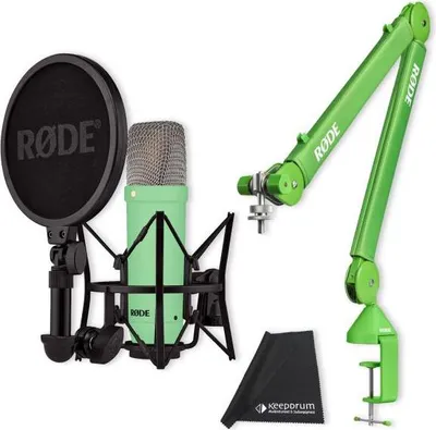 Zdjęcie produktu dla Mikrofon Rode NT1 Signature Green z ramieniem przegubowym PSA1+ zielony i ściereczką