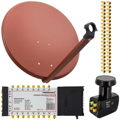 Produktbild von PremiumX SAT Anlage 80cm Antenne Ziegelrot 5/16 Multischalter LNB F-Stecker