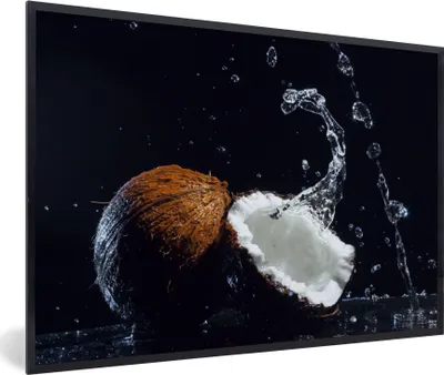 Produktbild von MuchoWow® Gerahmtes Poster Kokosnuss - Stillleben - Wasser - Schwarz - Frucht 30x20 cm - Poster mit Schwarzem Bilderrahmen Wandposter Rahmen Foto Bilder - Kunstdruck - Bild-Poster