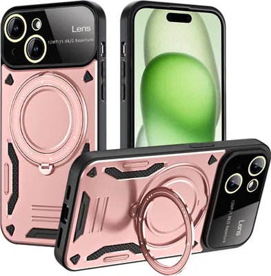 Produktbild von Rüstung Handyhülle für iPhone 15 Dual-Layer Magnetisches Ringhalter Ständer Magsafe Hülle Roségold