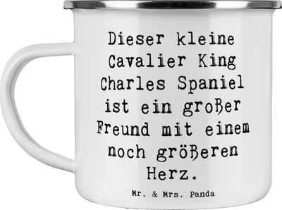 Produktbild von Mr. & Mrs. Panda Teebecher Spruch Cavalier King Charles Spaniel - Weiß - Geschenk, Hunderasse, Pott, Emaille Tasse, Hunderassen Vielfalt, zärtlich, Begleiter, Teetasse