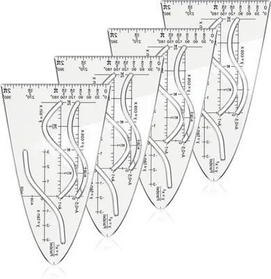 Mathematische Parabelvorlagen Set von 4, Kurvenlineal und Zeichenvorlage für Schule und Studium, ideal zum Zeichnen von