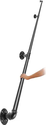 Immagine prodotto di Corrimano per scale in tubolare, corrimano per scale da 11 piedi, corrimano in tubolare di Acciaio al carbonio con capacità di carico di 440 libbre, corrimano industriale in tubolare con supporto per montaggio a parete, corrimano angolare rotondo per interni ed esterni