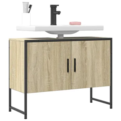 Produktbild von Design Waschbeckenunterschrank Sonoma-Eiche 80x33x60 cm Holzwerkstoff, Badezimmerschränke 2024 Neu