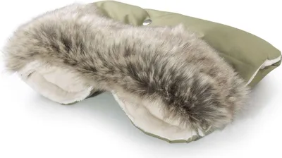 Produktbild von Olive Winter Handwärmer für Kinderwagen (Kinderwagenmuff) mit Fell