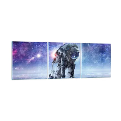 Produktbild von Bilder auf glas - Kosmonaut Weltraum - 90x30cm - Glasbilder - Wandbilder - Kunstdruck - zum Aufhängen bereit - Wanddekoration aus Glas - Glas Bilder - Wandbild auf Glas - 3 Teile - GCA90x30-3985