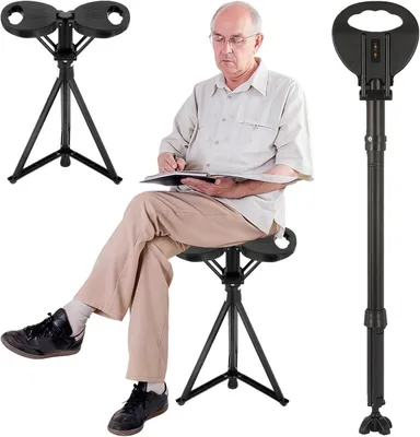 Imagen del producto de Bastón con asiento, plegable, para personas mayores y adultos, andador para facilitar la movilidad