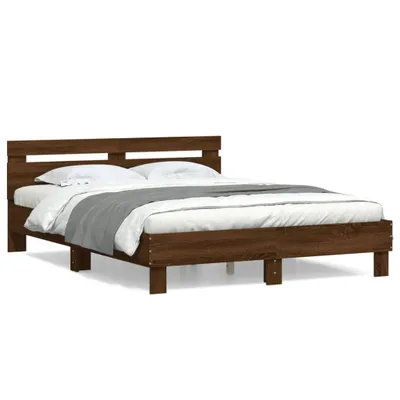 Image de vidaXL Cadre de lit avec tête de lit brun aspect chêne 150x200 cm