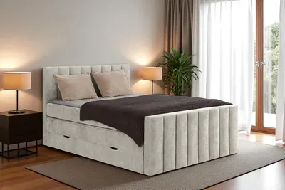 Produktbild von KSHOMECONCEPT Boxspringbetten mit Bettkasten VELTRA 120x200, Bonellfederkern Matratze, Hellgrau