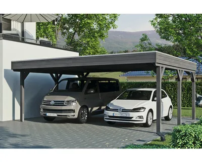 Produktbild von Doppelcarport SKAN Holz Grunewald inkl. EPDM Folie 622 x 554 cm Schiefer