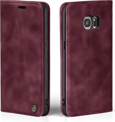 Produktbild von Handy Hülle für Samsung Galaxy S7 edge Klapphülle Bookcase Flip Cover Handy Tasche Etui Farbe: Weinrot