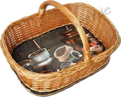 Produktbild von YULKA Weidentablett mit Bügel KAFFEEMOTIVE Tablettkorb Korbtablett Tablett Weide Serviertablett KWK