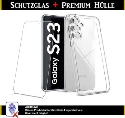 Produktbild von Für Samsung Galaxy S23 5G Silikon Transparent Kameraschutz Hülle + Panzerglas Echt Glas Display Schutzglas