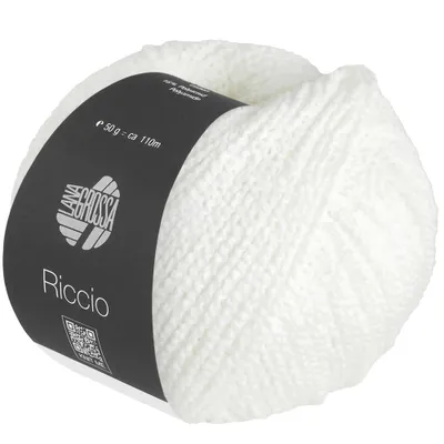 A ball of white yarn with a black label.