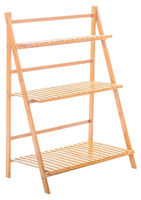 Produktbild von Pflanzenständer aus Bambus - 3-stöckiges Leiterregal für Blumen - Klappbar - Blumen- und Pflanzenregal für Balkon & innen - Naturbambus - Holz Natur