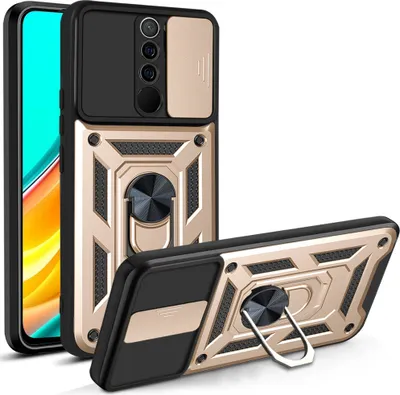 Produktbild von Redmi 9 Hülle mit 360° Drehbarer Magnetische Ring Ständer Halter Dia Kameraschutz TPU Bumper Silikon Schutzhülle für Xiaomi Redmi 9 Gold