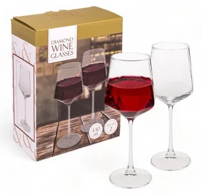 Image de Ensemble de 2 verres à vin - Forme diamant - Capacité de 430 ml - Design élégant - Idéal pour les occasions spéciales - Qualité supérieure - Verres à vin