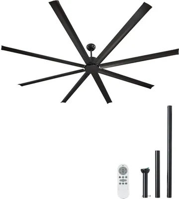 Image de ventilateur de plafond en aluminium de 243cm sans éclairage, avec télécommande, moteur DC, en noir - Refroidissement de la pièce pour la maison et le bureau