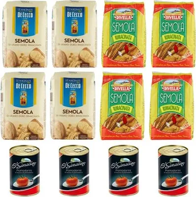 Produktbild von 4x De Cecco - Hartweizengrieß - Semola di grano duro rimacinata + 4x Divella Hartweizengrieß 1kg + 4x O'Sarracino Pomodorini 400g