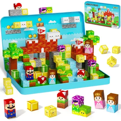 Produktbild von Magnetische Bauklötze-Set mit 100 Teilen und Aufbewahrungsbox