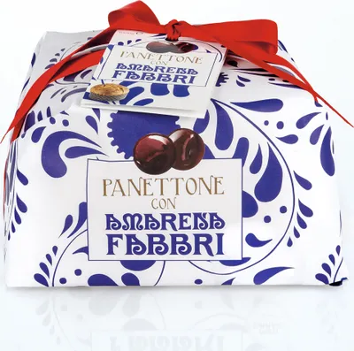 Produktbild von Food-United PANETTONE-HEFE-KUCHEN AMARENA FABBRI 1905 4x1KG - mit halb-kandierten Amarenakirschen - Weihnachtskuchen-Stollen aus Italien - ohne Aroma- Farb- & Konservierungsmittel GVO-Frei