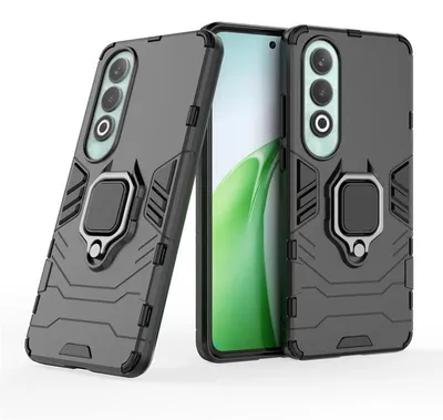 Productafbeelding van MobyDefend Hoesje - Geschikt voor OnePlus Nord CE 4 - Dubbelgelaagde Pantsercase Met Standaard - Zwart